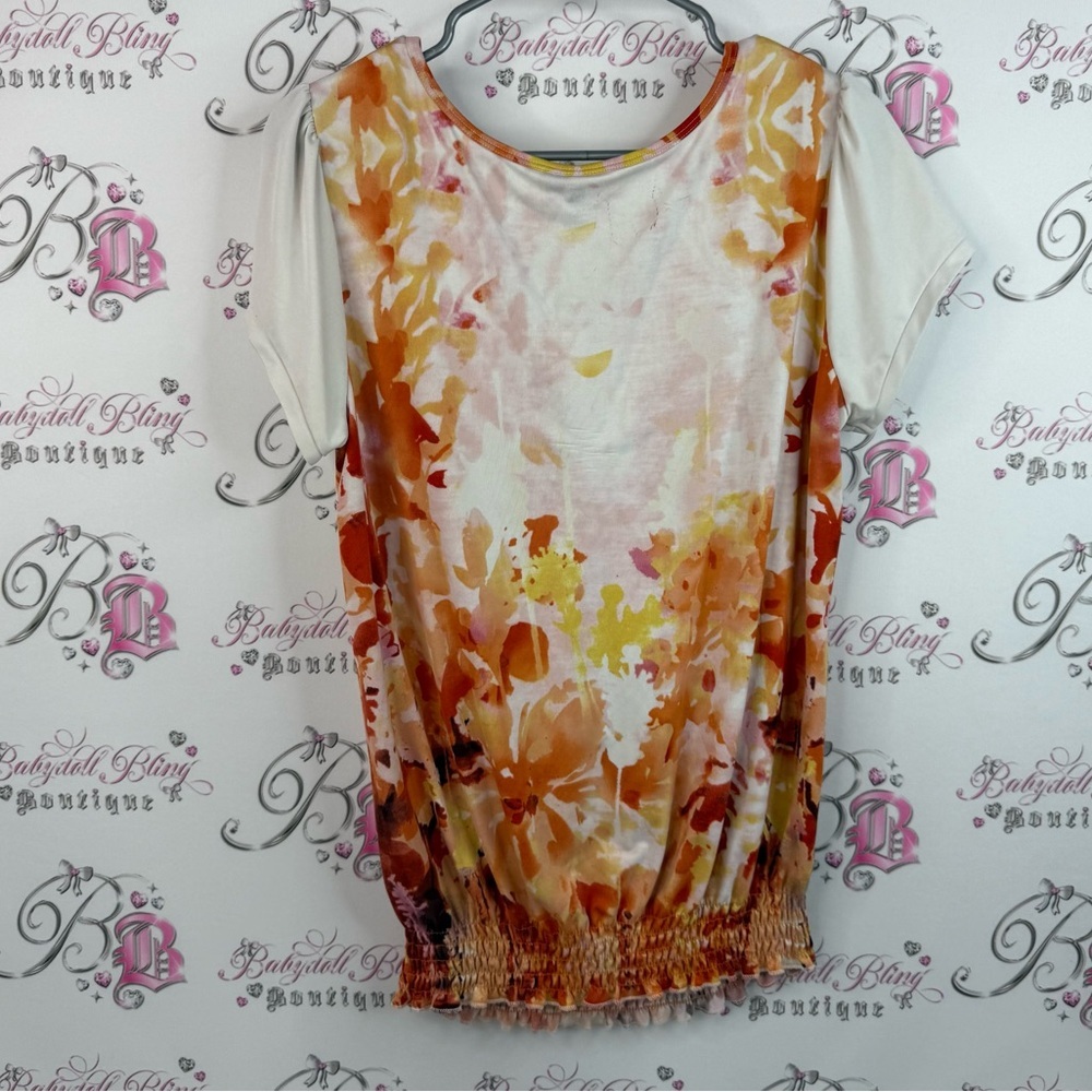 Amanda Green T-shirt Flowers Chic Floral Women's Blouse Embellished Neckline - Picture 2 of 11